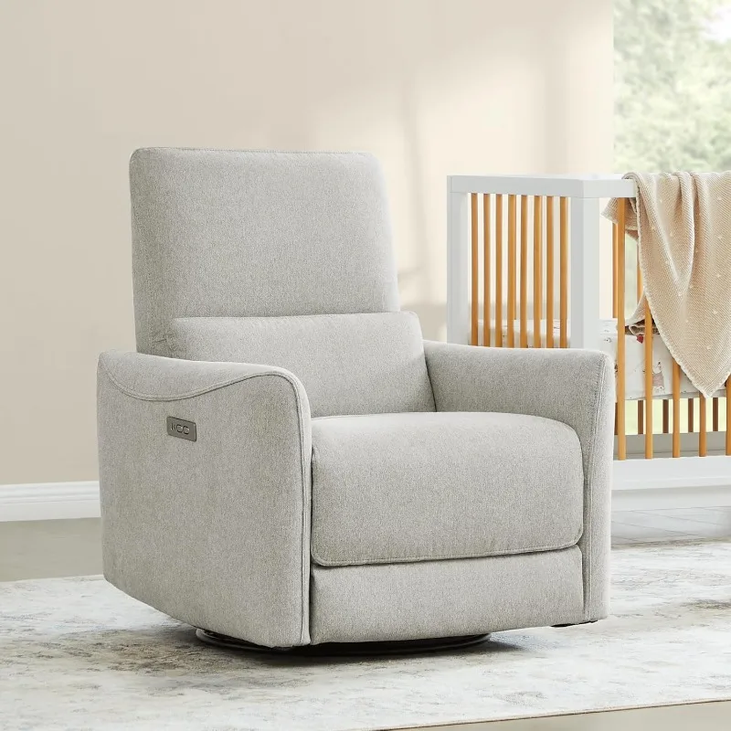 Power Recliner Chair Swivel Glider,Fabric Living Room Nursery Reclining Sofa Chair with Lumbar Support