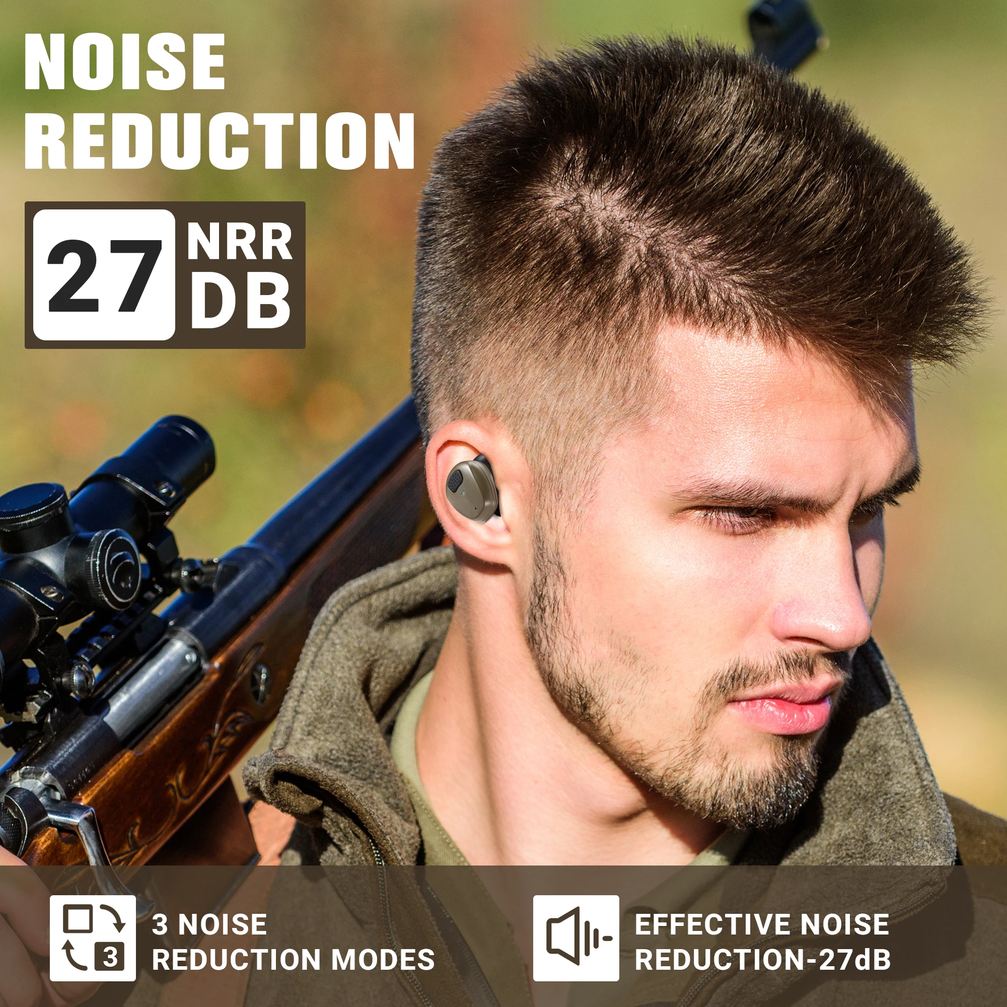 YHKEMA EB10 Electronic Shooting Ear Protection,TacticalNRR 27dB Bluetooth Noise Cancelling Sound Amplification Earmuffs Earbuds