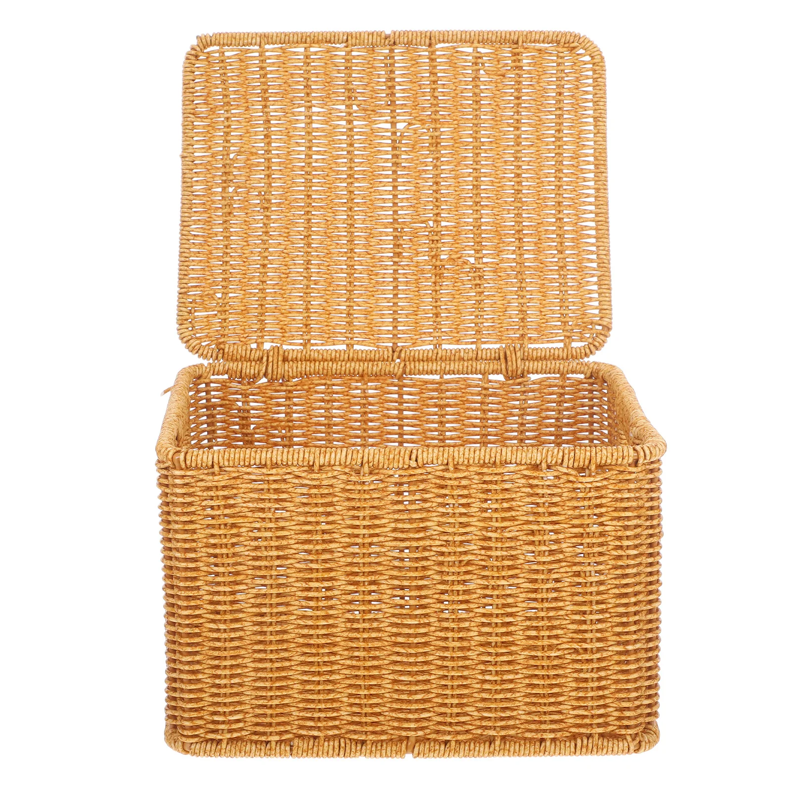 

Imitation Rattan Woven Basket with Lid Multi-Purpose Household Storage Container for Bedroom Laundry Bathroom Kitchen
