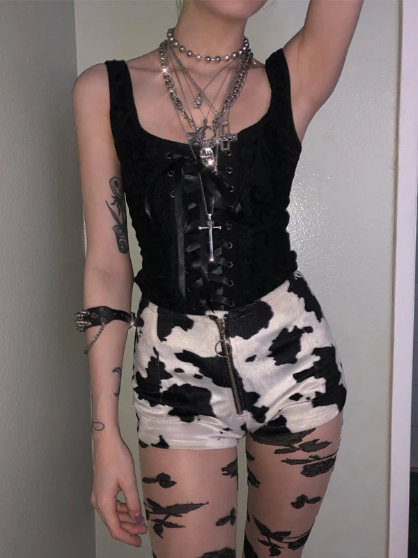 

Wannathis Bla Punk Sle loween k Theme Waist-Cinched Crop Top Vest Streetwear Polyester Fiber ort Length Casual Wear