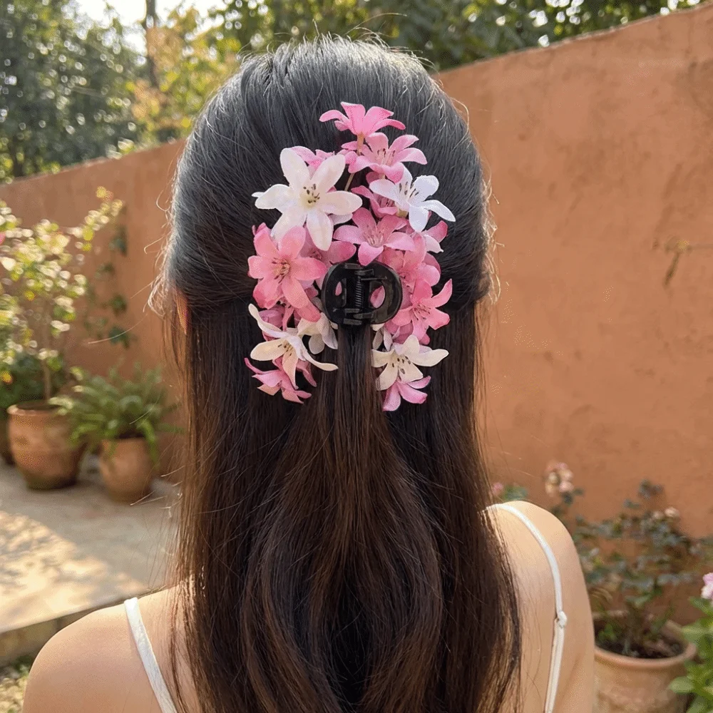 

Fresh Acrylic Flower Hair Claw Cloth Ancient Style Hair Crab Clip Colorful Headdress Ponytail Holder Women
