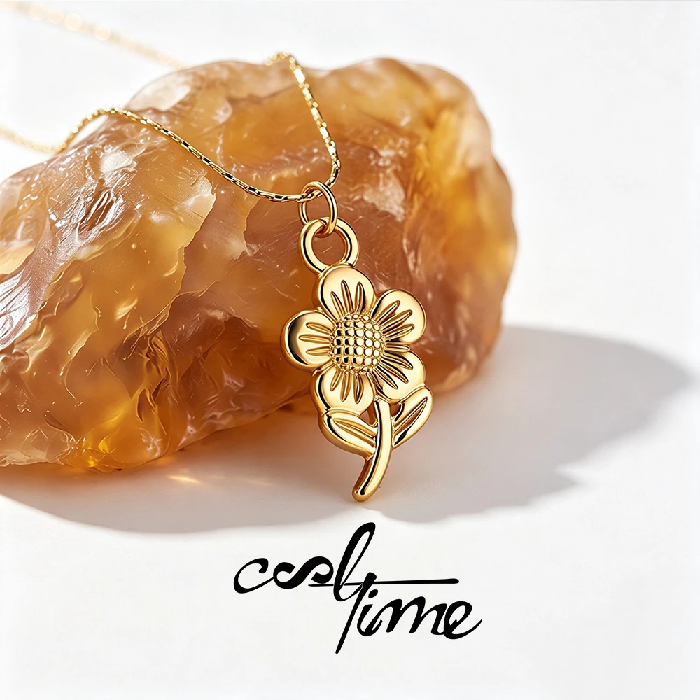 CoolTime Sunflower Pendant Necklace For Women Dainty Wildflower Daisy Charm Choker Botanical Floral Stainless Steel Jewelry Gift