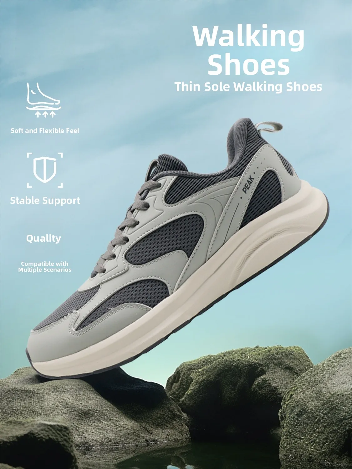 

Peak Men's Running Shoes Soft Bottom Comfortable Anti-Slip Wear-Resistant Spring Model Training Shoes Low Cut Leather Upgraded