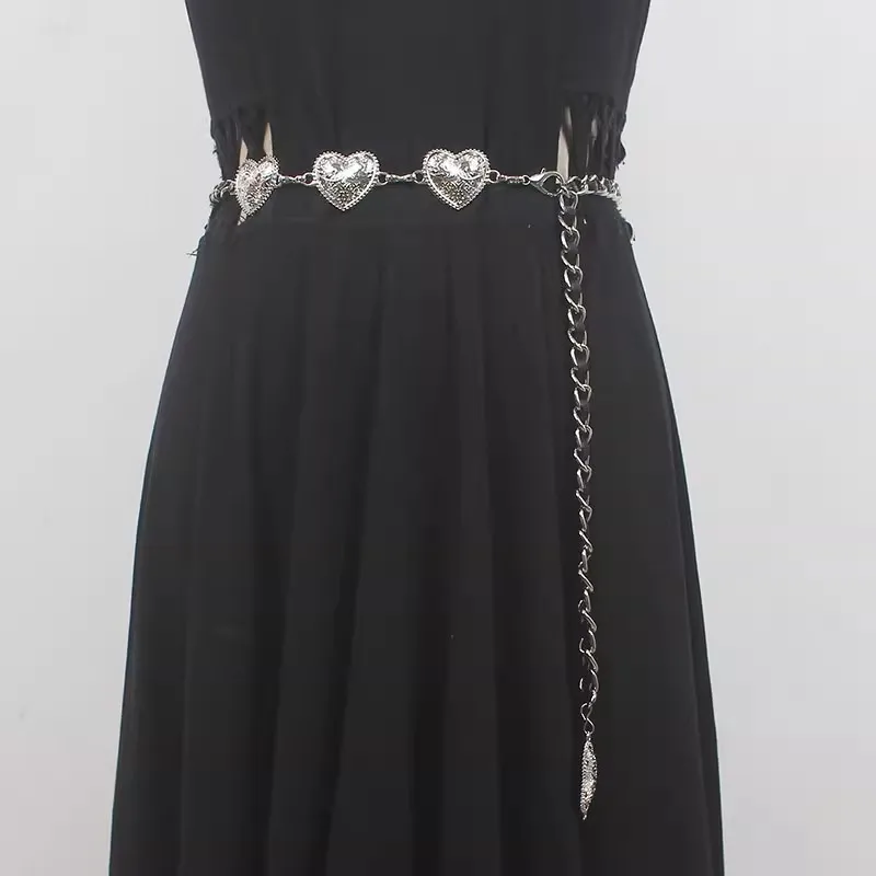 Women's Runway Fashion Heart Metal Chain Cummerbunds Female Dress Corsets Waistband Belts Decoration Narrow Belt R2862