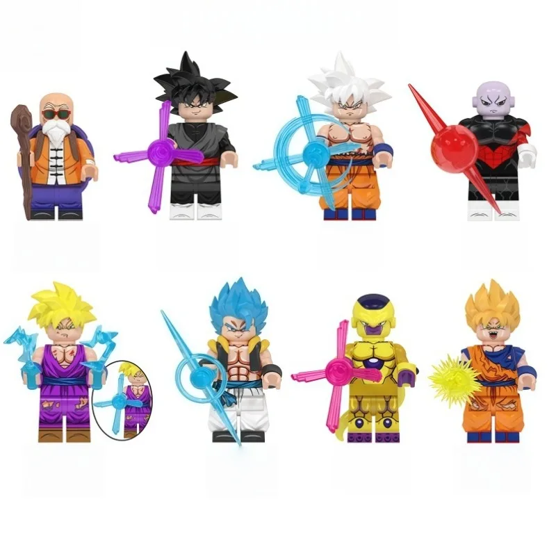 Figura de acción de Dragon Ball, bloques pequeños de dibujos animados de anime, Super Saiyan Goku Vegeta Gallen Frieza, juguete de ensamblaje de rompecabezas, adorno de escritorio
