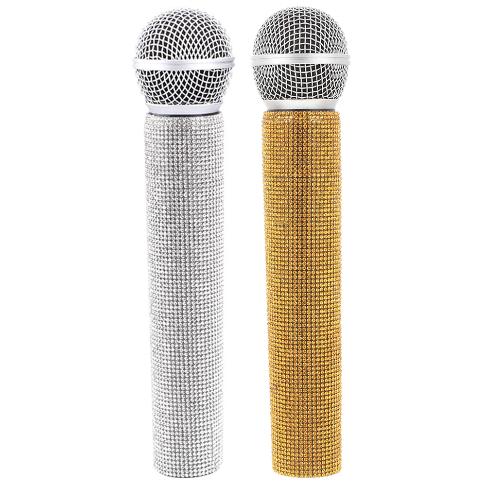 

2 Pcs Toys Simulated Microphone Realistic Prop Gold Diamond Fake Simulation Plaything For Stage Child Baby