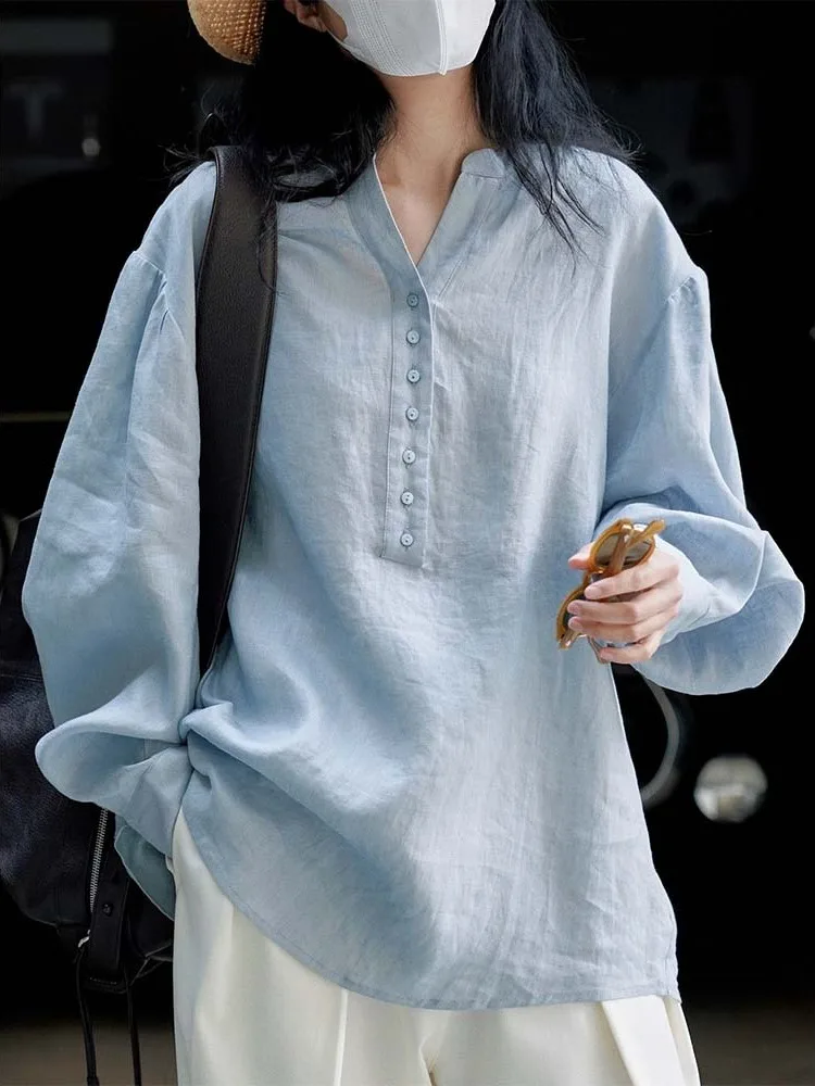 

Women's Long Sve Linen Cotton irt Loose Fit Original Design Casual Summer Top Sun Protection Holiday Sle