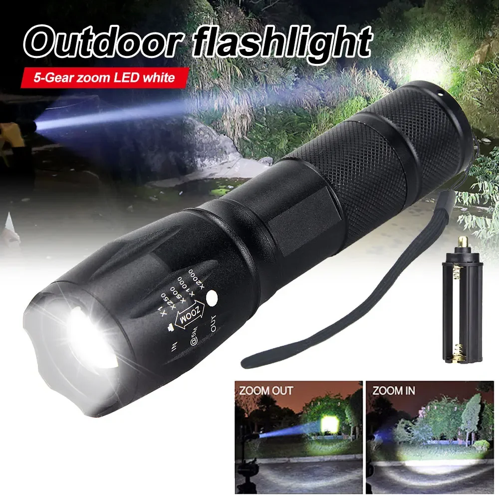 Tactical Green/Red/White Light LED Hunting Flashlight Zoomable Torch Waterproof Outdoor Camping Fishing Lamp