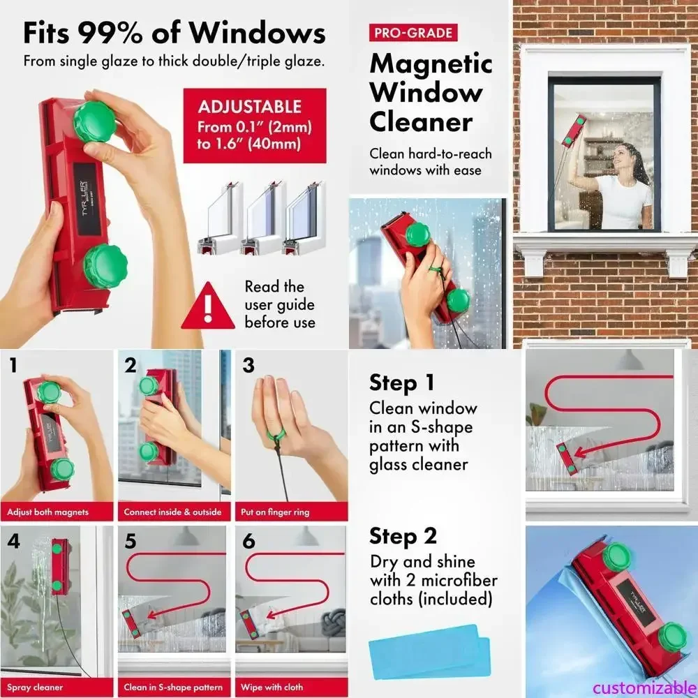 

Hot-sellingTyroler Glider D4 Double-Sided Window Cleaner for Glass Thicknesses 0.1 to 1.6 Inches
