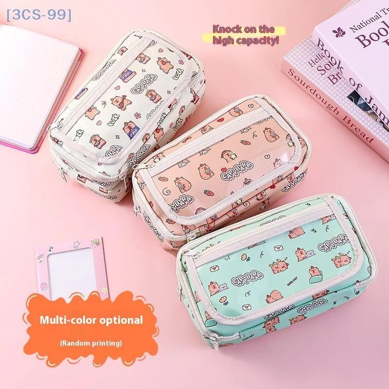 【3CS99】Cartoon Cute Capybara Pencil Case Students Multi-Functional Pen Bag Stationery Storage Box Large Capacity Stationery Box