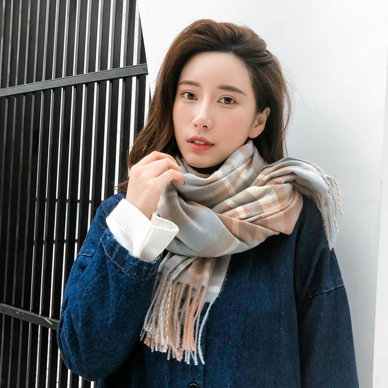 Winter Scarf for Women Student Cotton Cashmere Warm Colorful Plaid Scarves Foulard Viscose Tassel Wrap Shawls New Korean Style