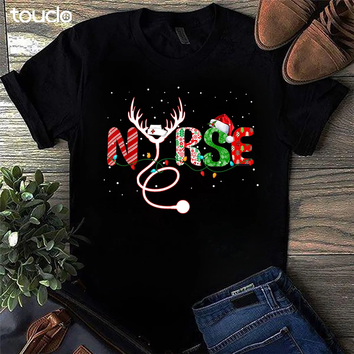 T-Shirt unisexe pour infirmières, chapeau de noel, renne, stéthoscope, cadeau de noël