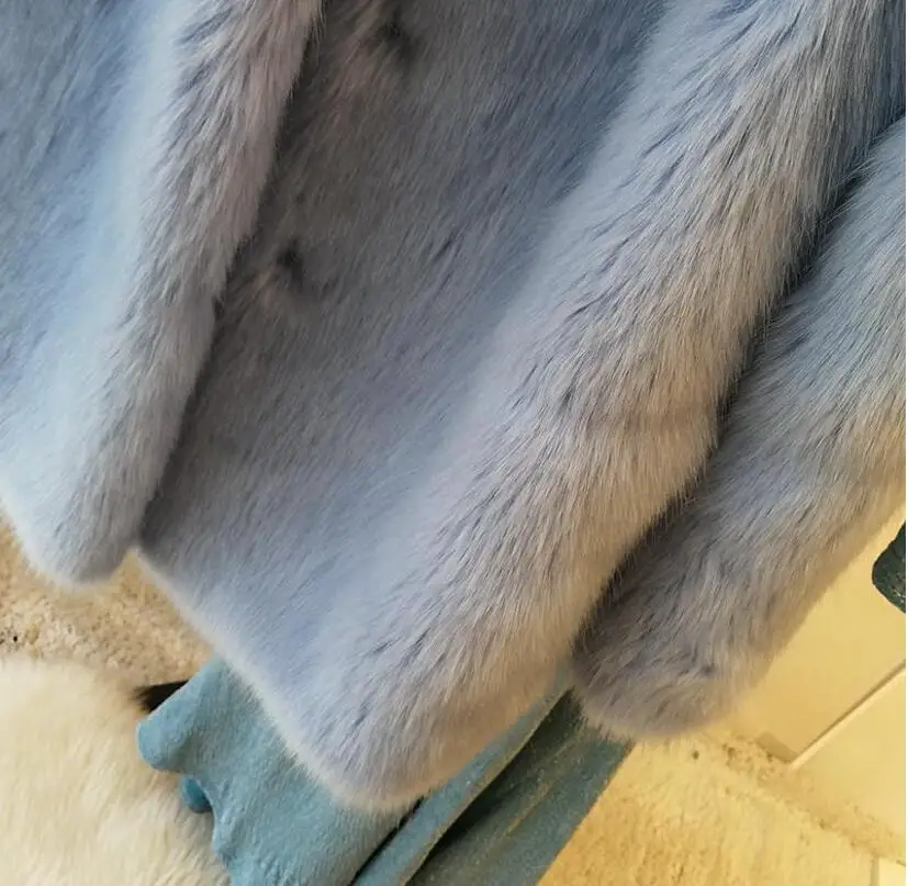 HIGH QUALITY Winter Lapel Hairy Shaggy Faux Fur Jacket Aqua blue Vintage Long sleeve Furry Faux Fur Coat Mid Long Outerwear