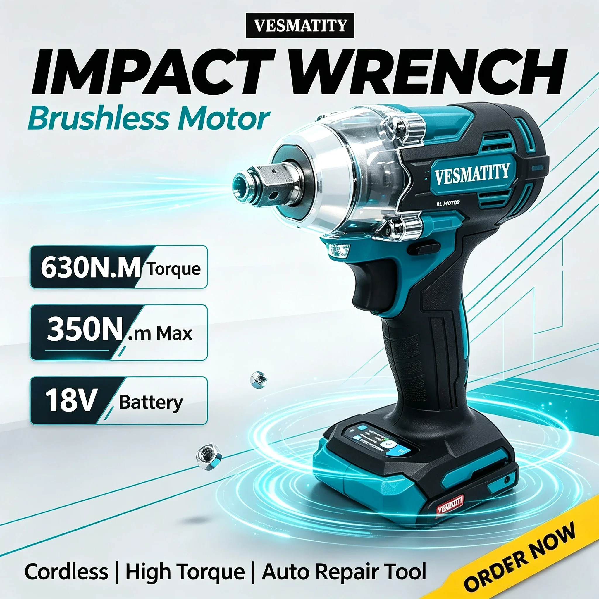 630N.m TW004G Screwdriver Machine Cordless Electric Screwdriver Rechargable Drill Driver Tool For 18V-20V Battery