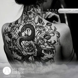 Full Back Tattoo for Women Sexy Temporary Tattoos Waterproof Tattoo Stickers Big Flower Snake Art Tatto Lasting Fake Tattoo