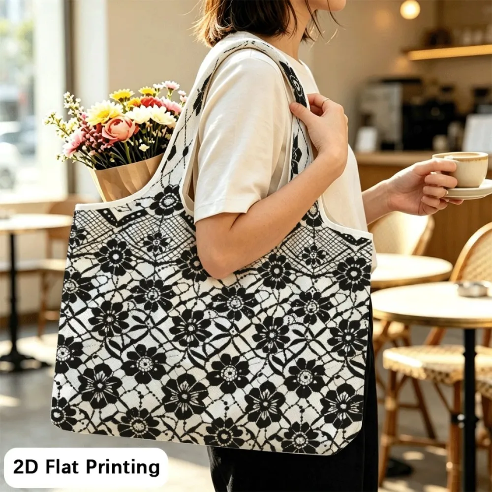 Daisy Grid Lace Slim foldable tote bag, convertible shoulder style for daily use.