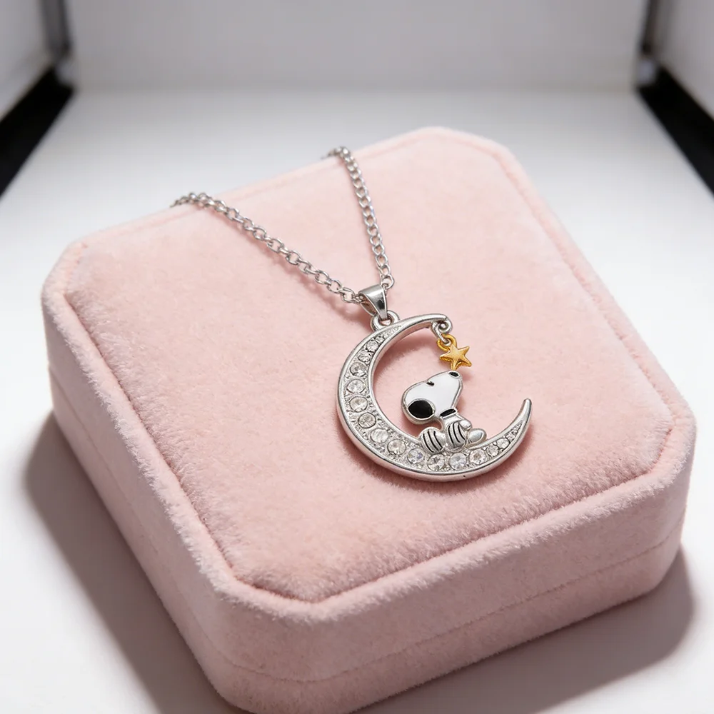 Niedlicher Snoopy Cartoon-Charakter Anhänger Luxuriöses Design Mond-Halskette Beste Freundin Geschenk Pullover-Kette Passend – Detail 6