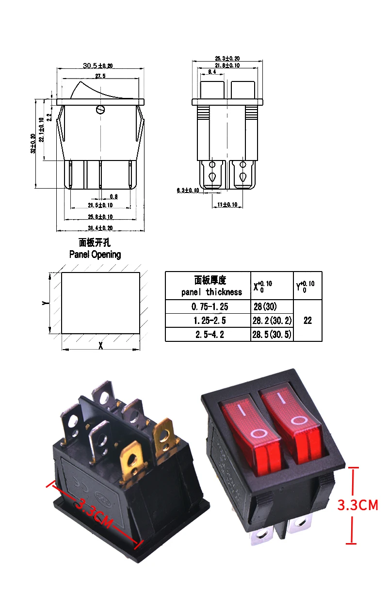 KCD4 Rocker switch ship type switch rocker power button 4/6PIN red light green light 31x25mm16A/30A 250v ON-OFF/ON-OFF-ON