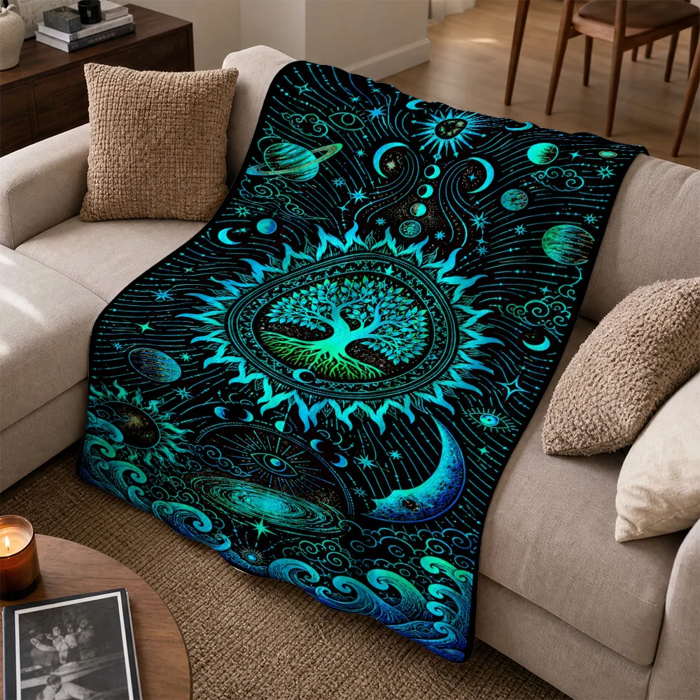 Boho Galaxy Tree of Life Throw Blanket Tapestry Cosmic Celestial Mystic Sofa Couch Decor Bohemian Witchy Gift