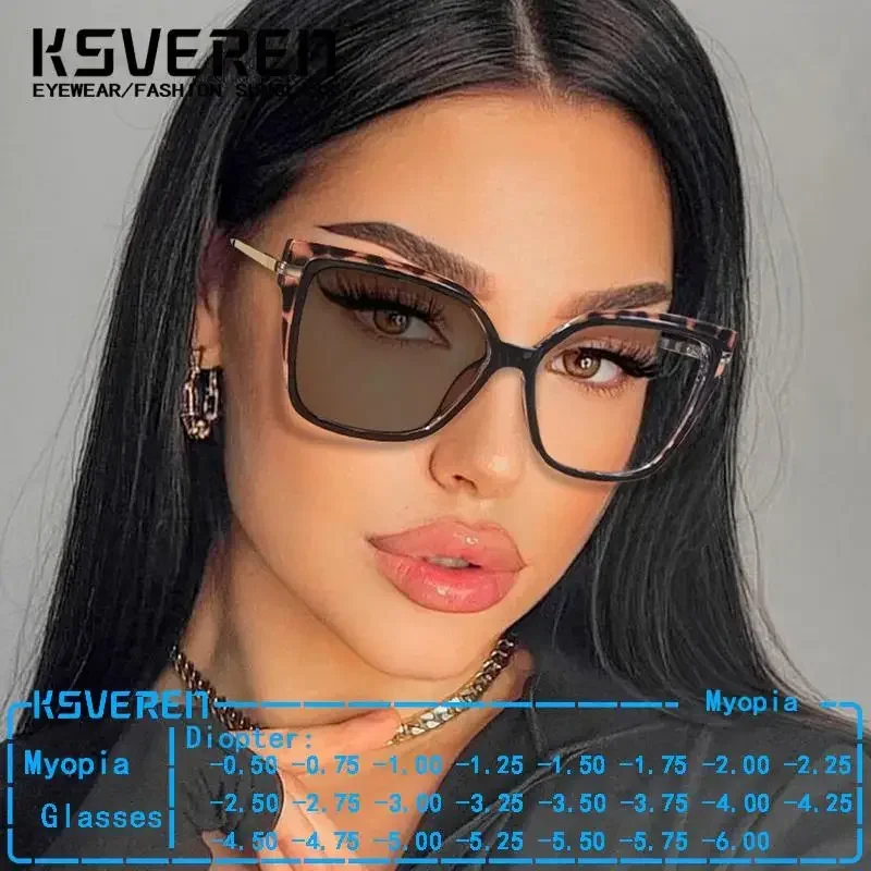 

KSVEREN фотохромные очки для близорукости в большой оправе, женские очки для близорукости в стиле ретро по рецепту -0,5 -1,5 -2,0 -2,25 -4,5 до -6,0