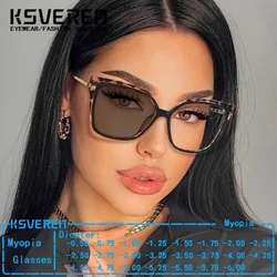 KSVEREN Large Frame Photochromic Myopia Glasses Women Retro Prescription Nearsighted Eyewear -0.5 -1.5 -2.0 -2.25 -4.5 To -6.0