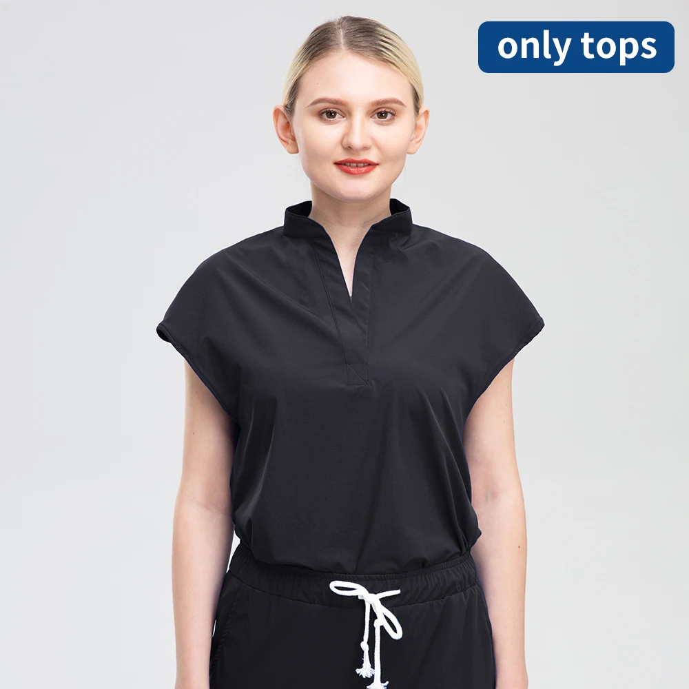 Liquidazione scrub uniformi top tessuto medico donna infermiera t-shirt elastico Pet veterinario antiaderente abbigliamento da lavoro per capelli uniformi mediche