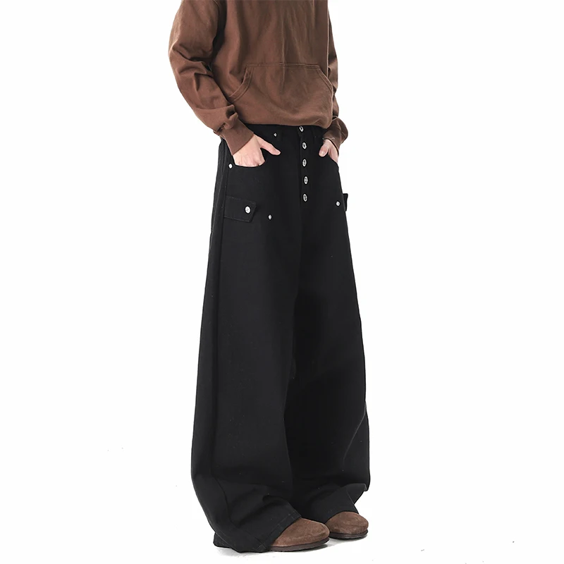 Loose Denim Pants for Men 2026 New Button Decoration Personalized Design Baggy Jeans Men Comfortable Fit Casual Trousers view 5