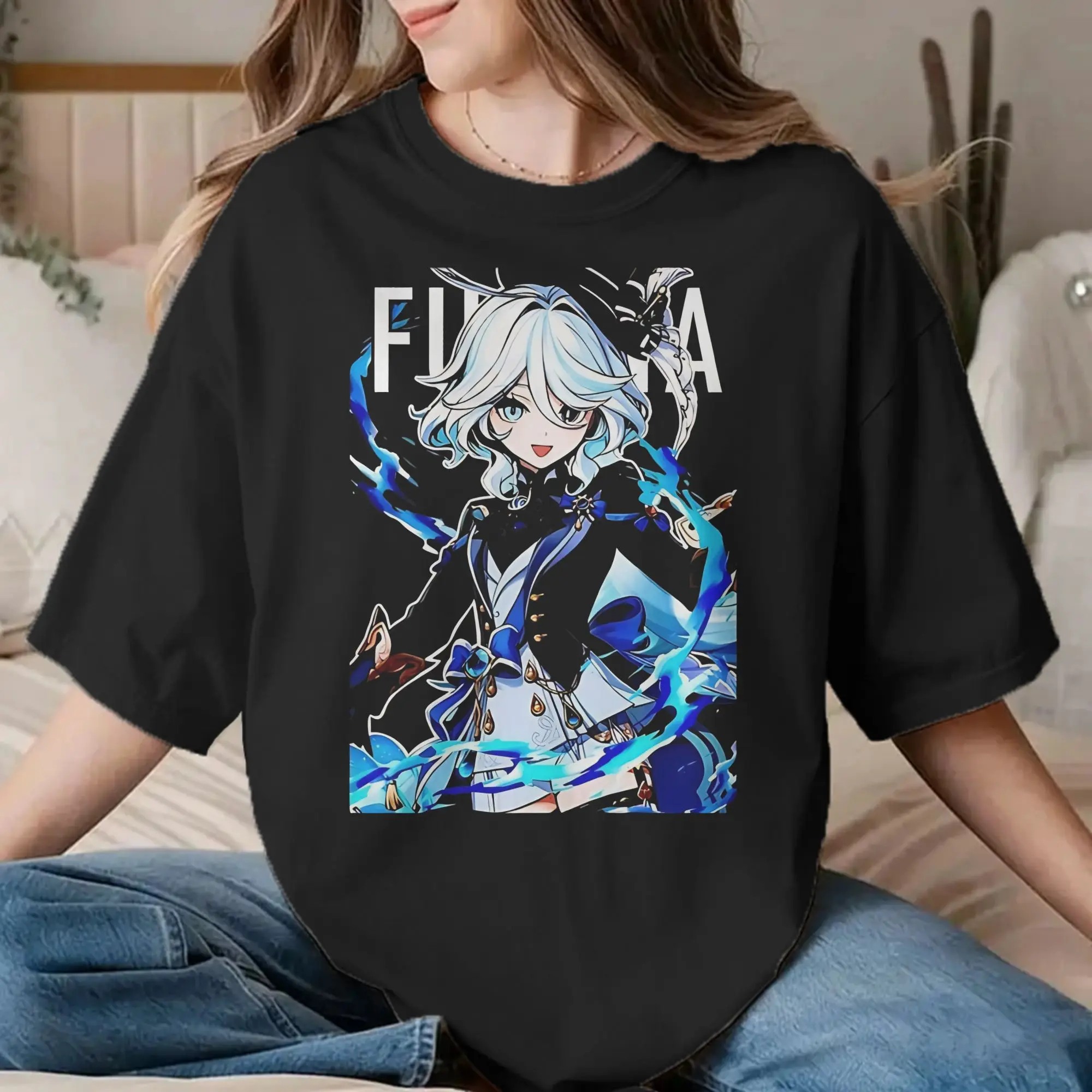 Furina T Shirts Men Women Cotton Casual T-Shirt Crewneck Genshin Impact Game Tee Shirt Short Sleeve Clothes 4XL 5XL