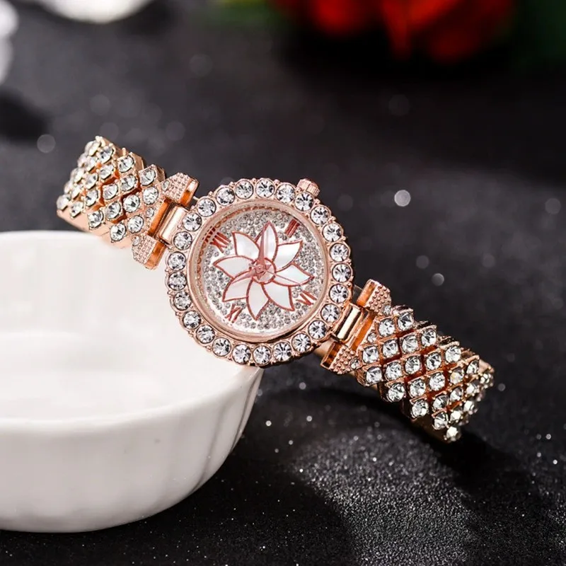 1pc Rhinestone Decor Quartz Watch & 1pc Bracelet