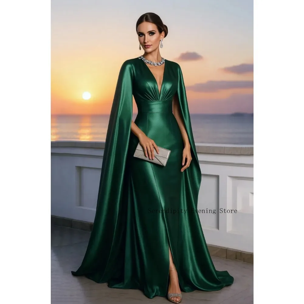 Customized Green Formal Mother of Birde Dresses 2026 with Cape Sleeves Women‘s Classic Party Attire Gowns Elegant Evening Dress
