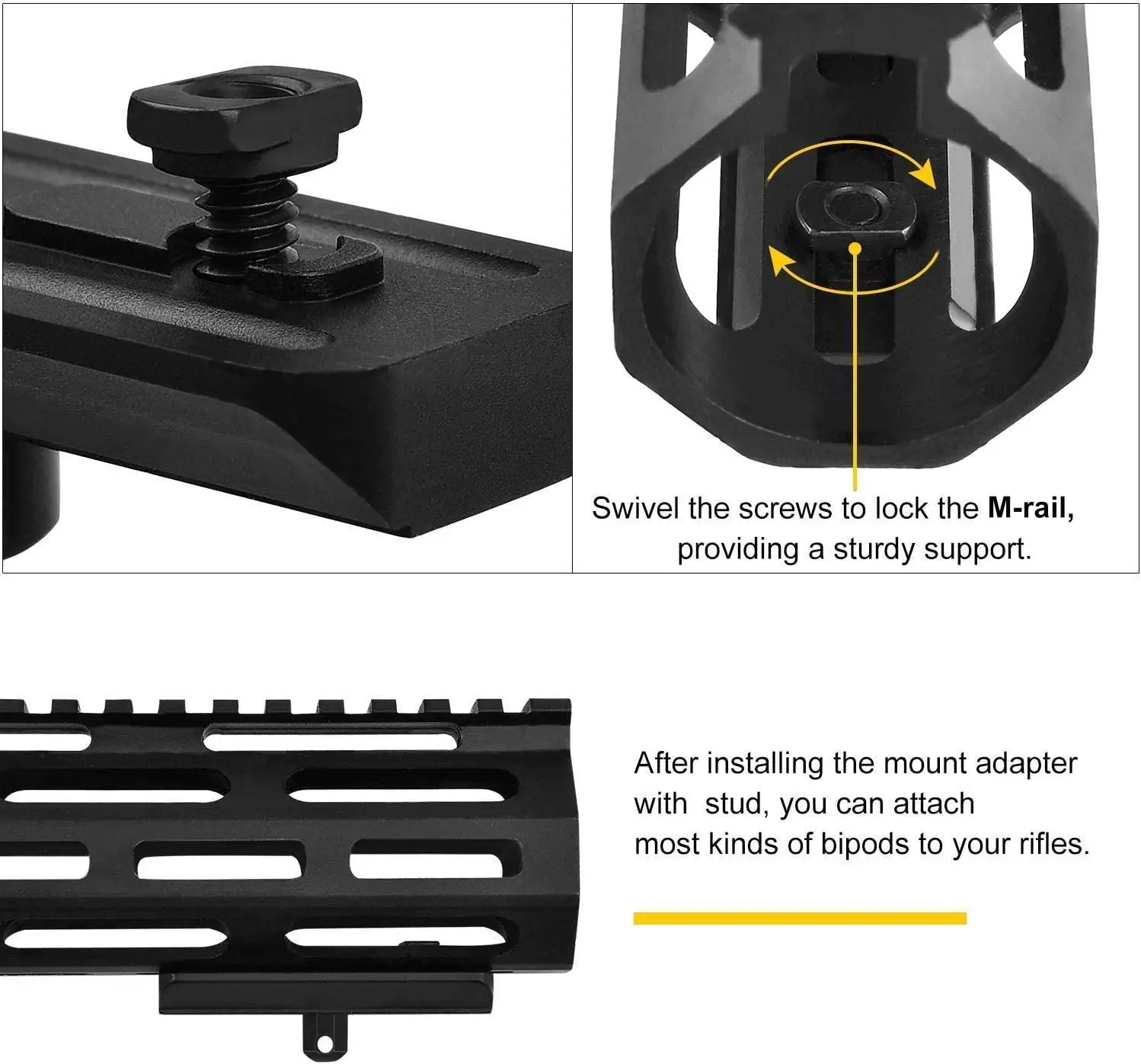 

CVLIFE M-Rail Bipod Adapter Sling Stud Mount Bipod for M-Rail 4 T-Nuts 4 Screws and 1 Wrench