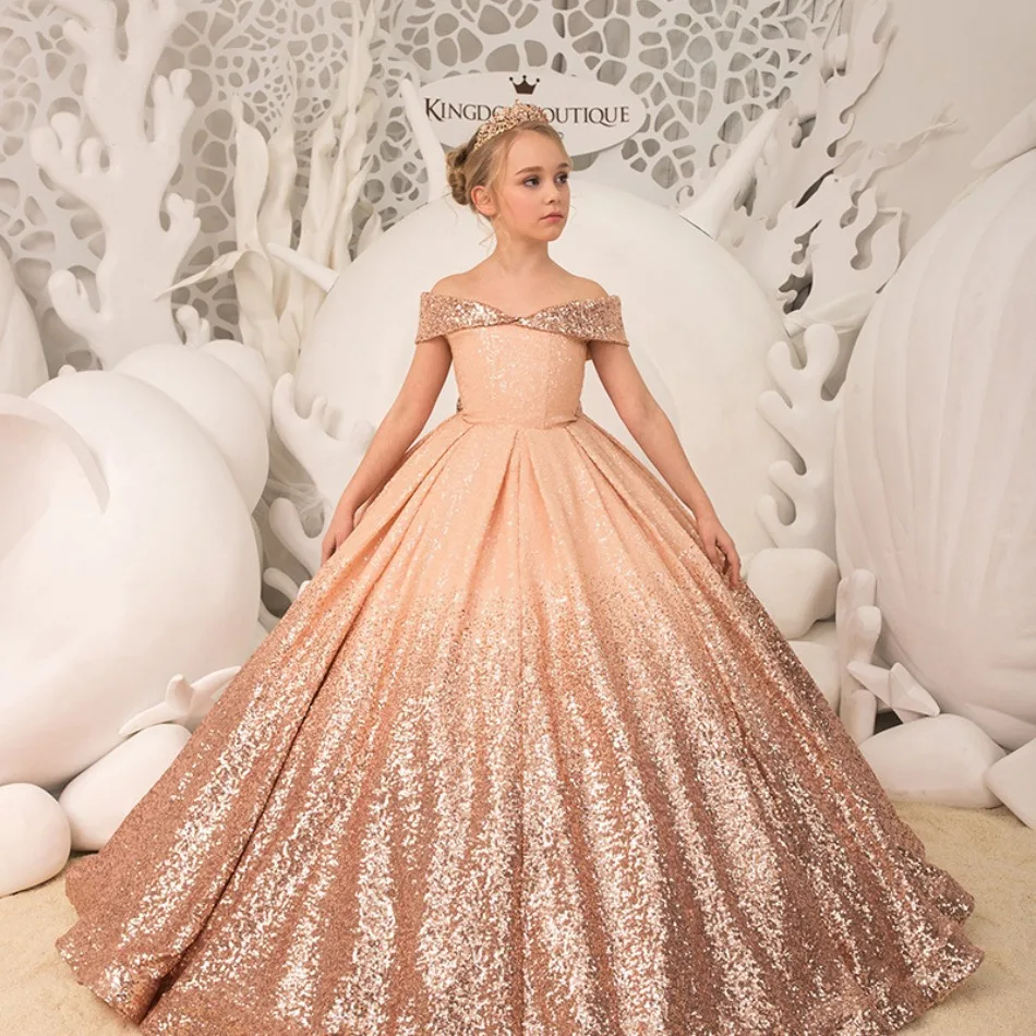 Gorgeous Flower Girls Dresses Bow Ball Cap Sleeve Princess Little Child Wedding Party Dress First Communion Gowns Birthday GIFT