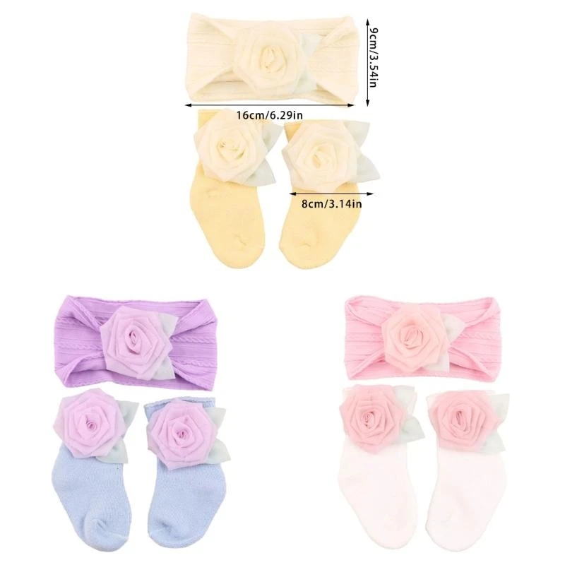M76C الجوارب وعصابة الرأس لحديثي الولادة زوج من الجوارب المرنة والمريحة للأطفال وأغطية الرأس للجنسين جوارب للأطفال وعصابات الرأس