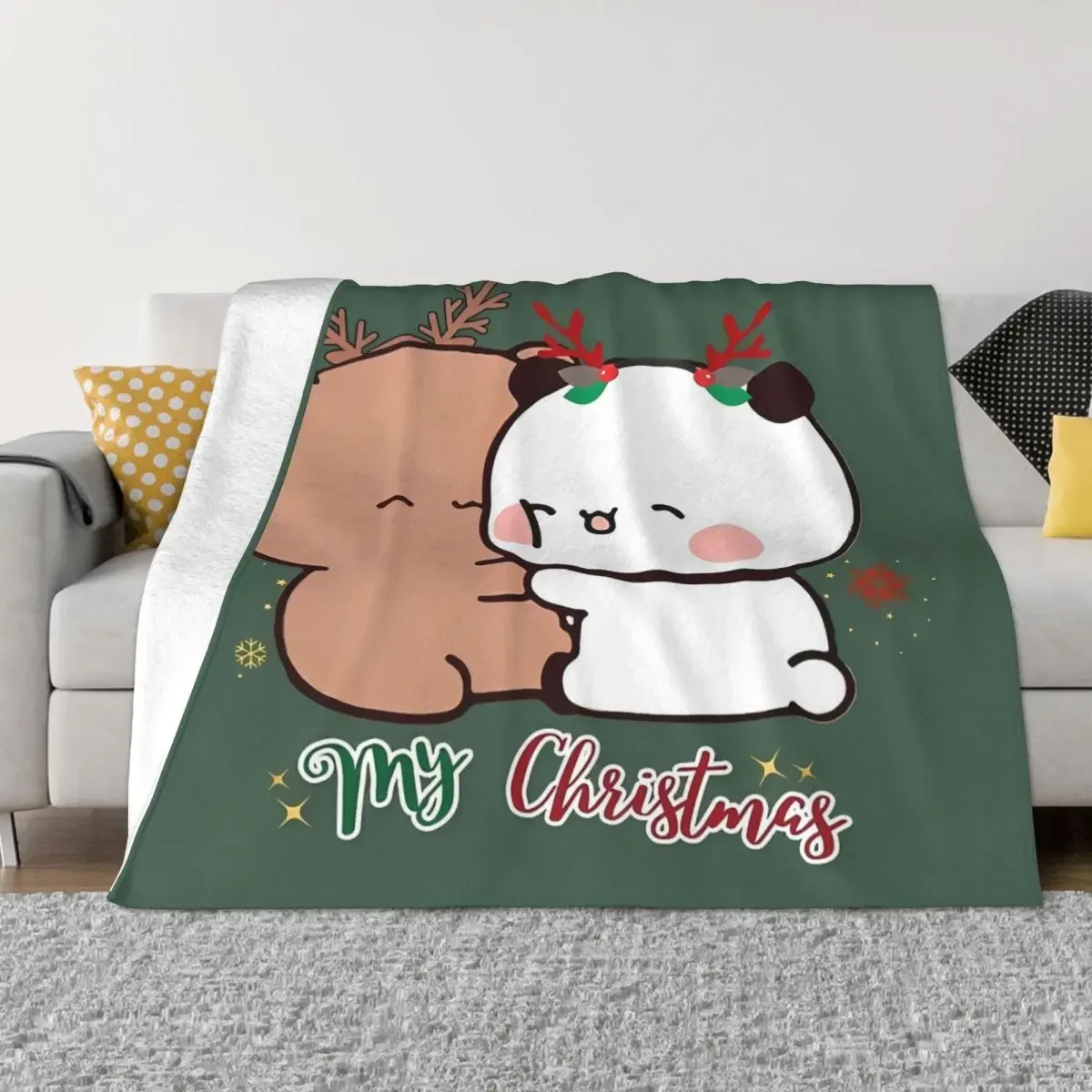 

BuBu Panda DuDu Bear Christmas Love Blanket Xmas Cute Flannel Novelty Warm Throw Blanket for Home Restaurant Spring Autumn