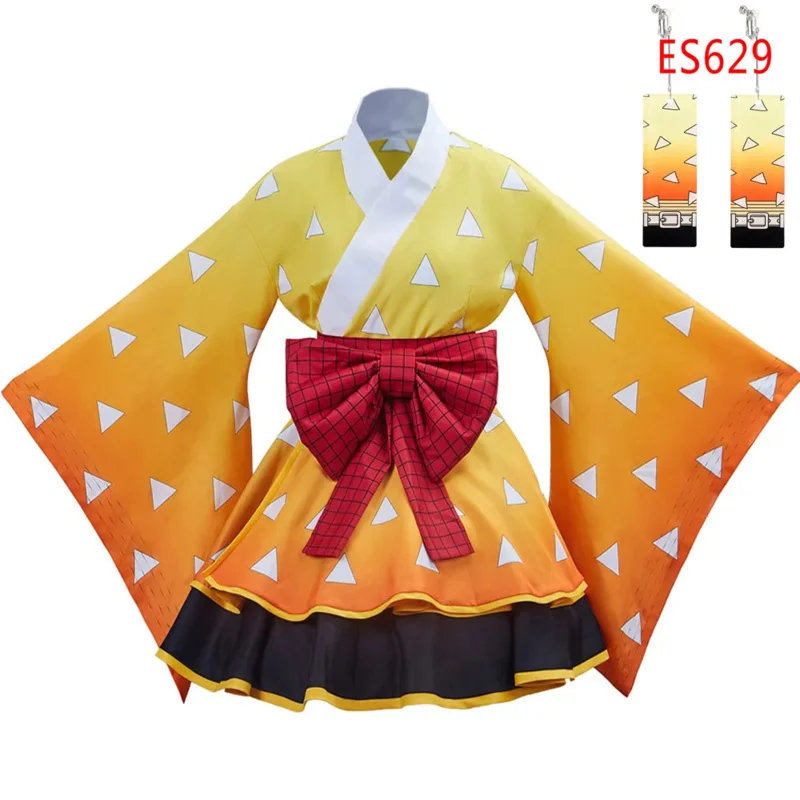 Disfraz de Demon Slayer para mujer, kimono Lolita Kamado Nezuko, kimonos japoneses, vestido de Carnaval de encaje de Anime