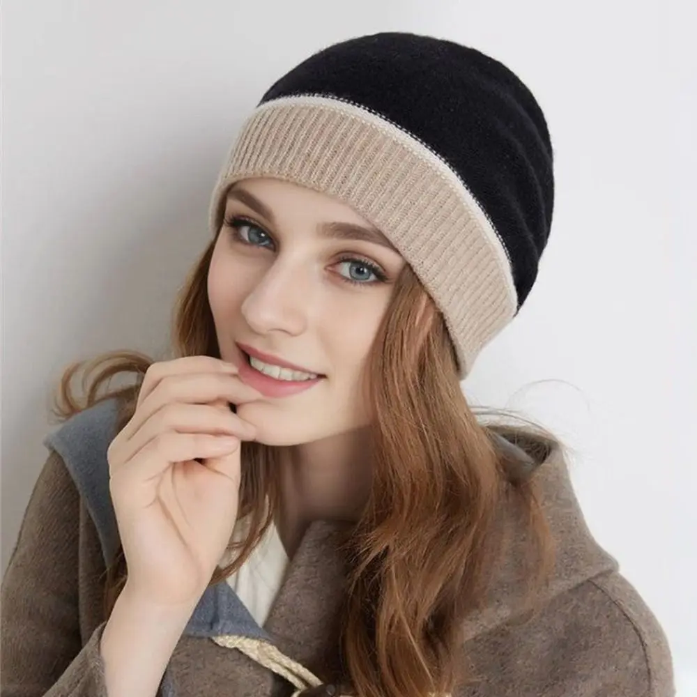 Cute Warm Thickened Knitted Hat Windproof Coldproof Ear Protection Bonnet Caps for Women Girls