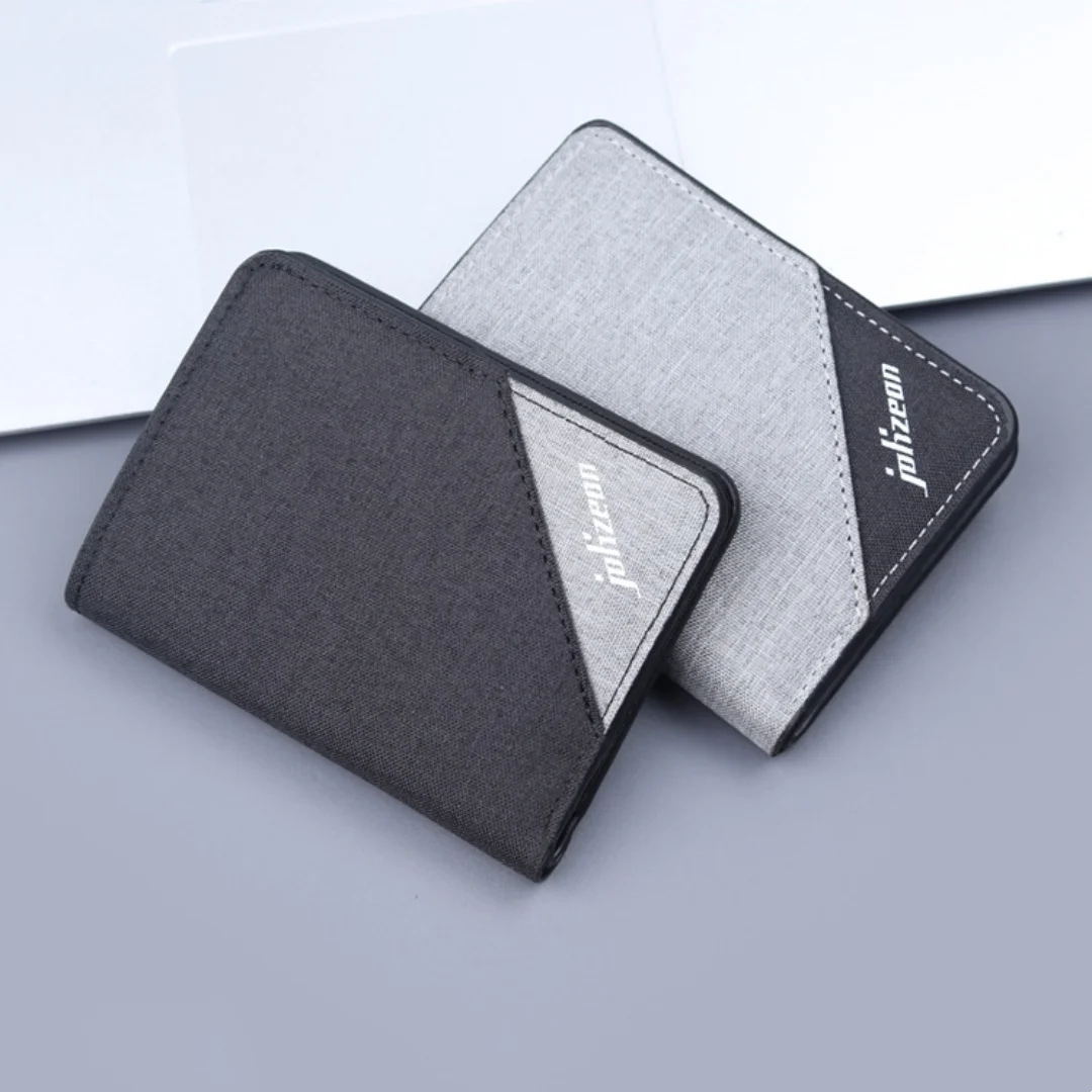 Simple Multi-layer Folding Card Case Canvas Credit Card ID Holder Retro Bifold Small Wallet Vertical Short Wallet for Men