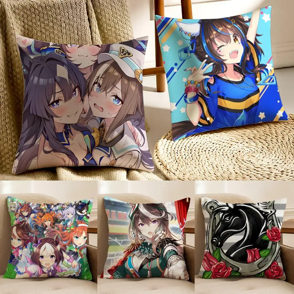 Racing anime Pretty Derby Cushion Cover Faux fur decorative Dark academia style Cat scratching post Rustic Spa pillow cover