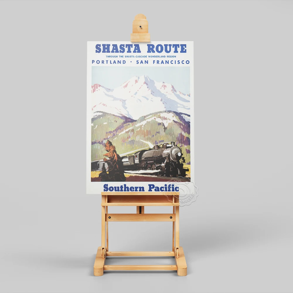 Nordic Landscape Travel Poster Vintage Art Print Snow Mountain Train Canvas Painting Shasta Route Wall Picture Home Decor Gift