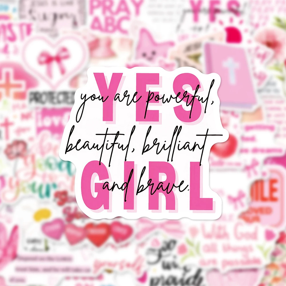 

10/30/50pcs Cute Pink Jesus Bible Phrase Stickers Creative Cartoon Decals Water Bottle Laptop Phone Graffiti Sticker Decoration