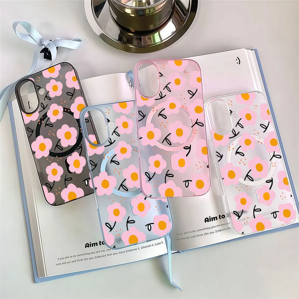 Cartoon Floral Phone Case For Samsung Galaxy S25 S23 S26 S24 Ultra FE Plus A57 A56 A55 A35 A37 A07 A06 Magnetic ultra-thin Cover