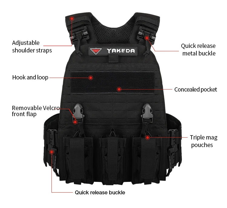 

YAKEDA Outdoor Combat Chaleco Tactical Plate Carrier 500D Nylon Tactical Vest Quick Release with Triple Mag Pouch
