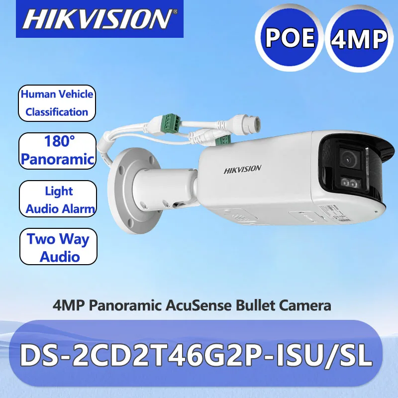 Hikvision 4MP Panoramic IP Camera Support POE Two-way Audio Strobe Light Audio Alarm Surveillance Camera DS-2CD2T46G2P-ISU/SL