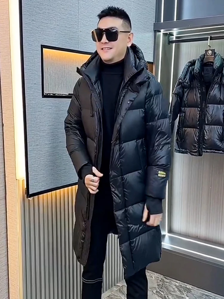 

Модная мужская удлиненная куртка-пуховик с капюшоном, теплая зимняя куртка до колен, молодежная повседневная городская куртка из полиэстера с деталями из полиэфирного волокна