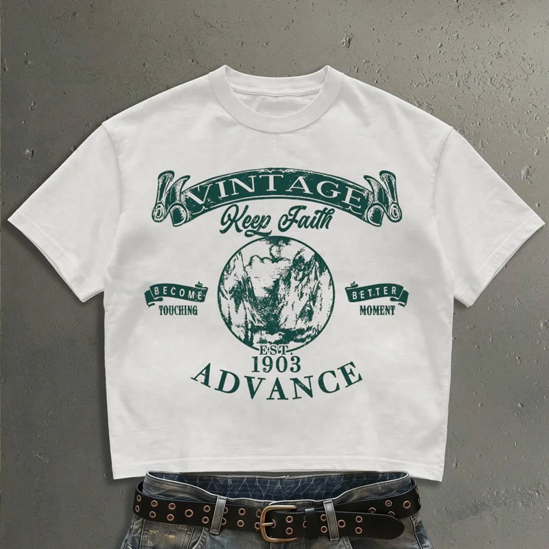 American Retro Poster Fashion Print Pattern Men's Women's Unisex Short-sleeved Retro Street Y2K Casual Fashion Tops Clothing