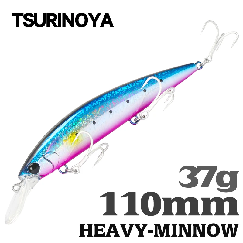 tsurinoya isca de pesca maritima pesada iscas duras artificiais fundicao ultra longa sinking minnow wizard 110 mm 37g max 80m 01