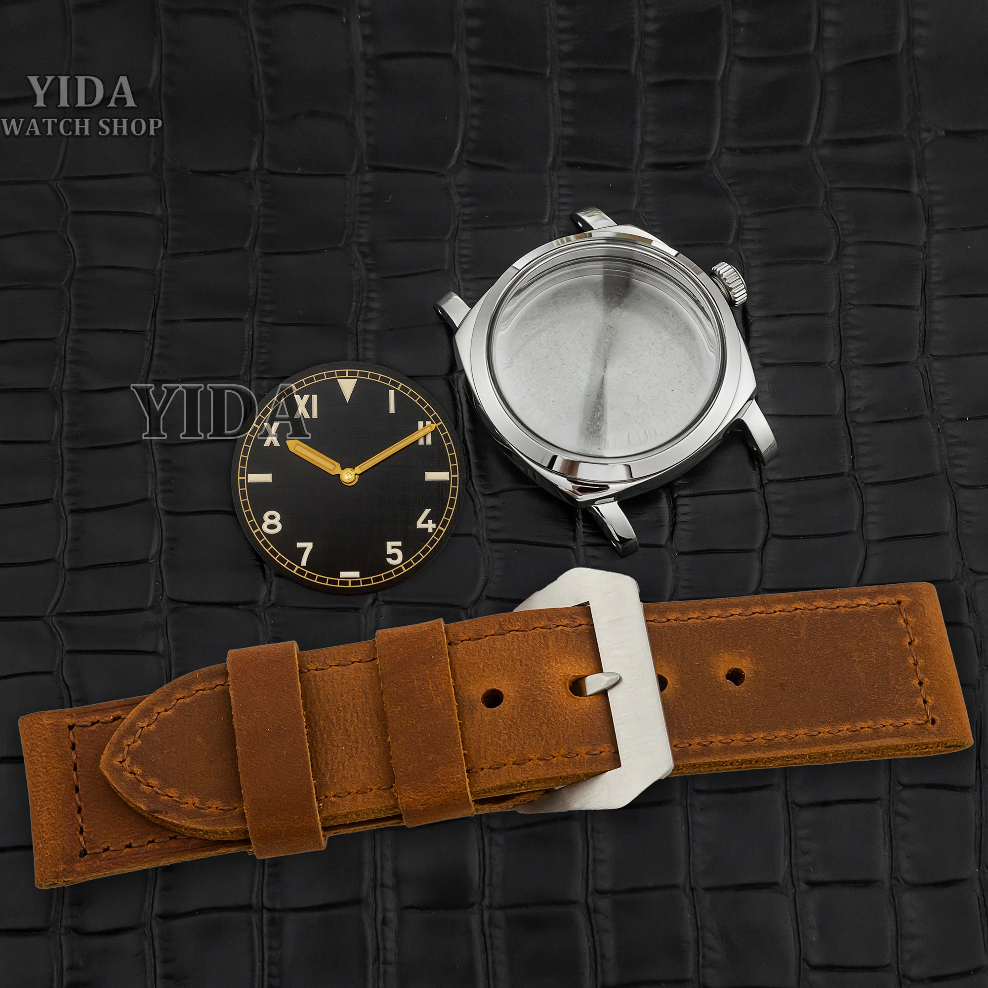 High Quality Men's 47MM Watch Case Genuine Leather Strap Luminous Dial Hands For PAM Vintage 6152 ETA 6497/6498 ST3600 Movement