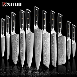 Japanese Damascus Steel Kitchen Chef Knife 1-9 PCS Set Ultra-sharp Cleaver Paring Bread Boning Knife Ergonomic G10 Handle