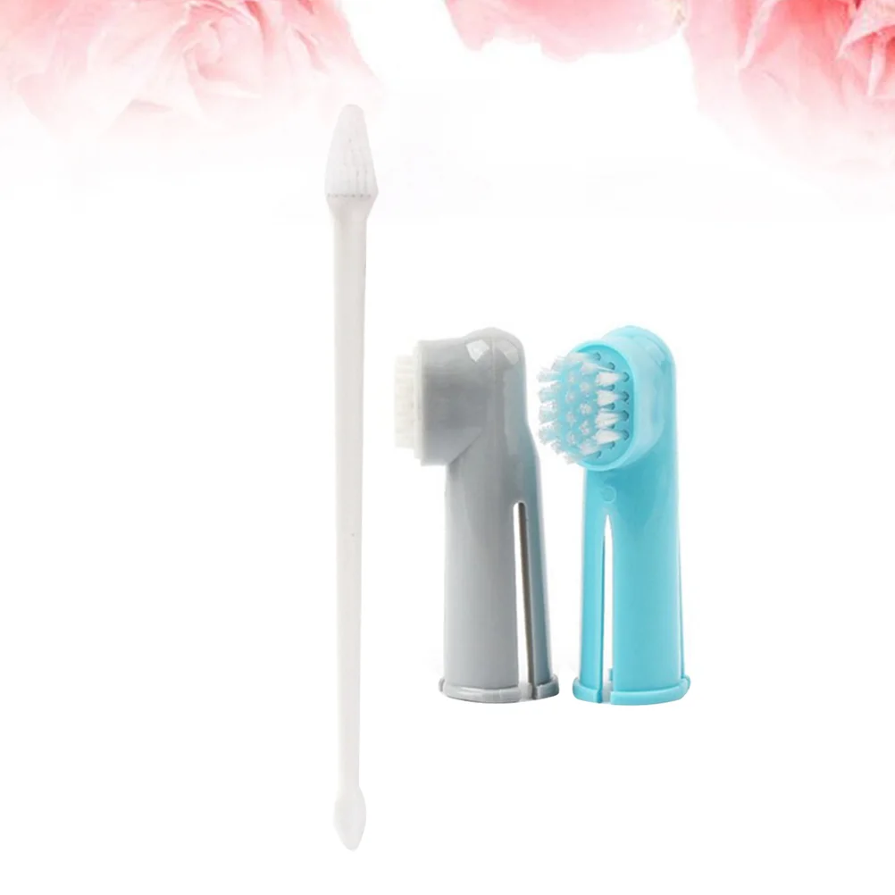 

2 Set 3pcs Pet Two-Head Toothbrush Finger Brush Cleaning Tools for Pets Dog Cats pet finger toothbrush