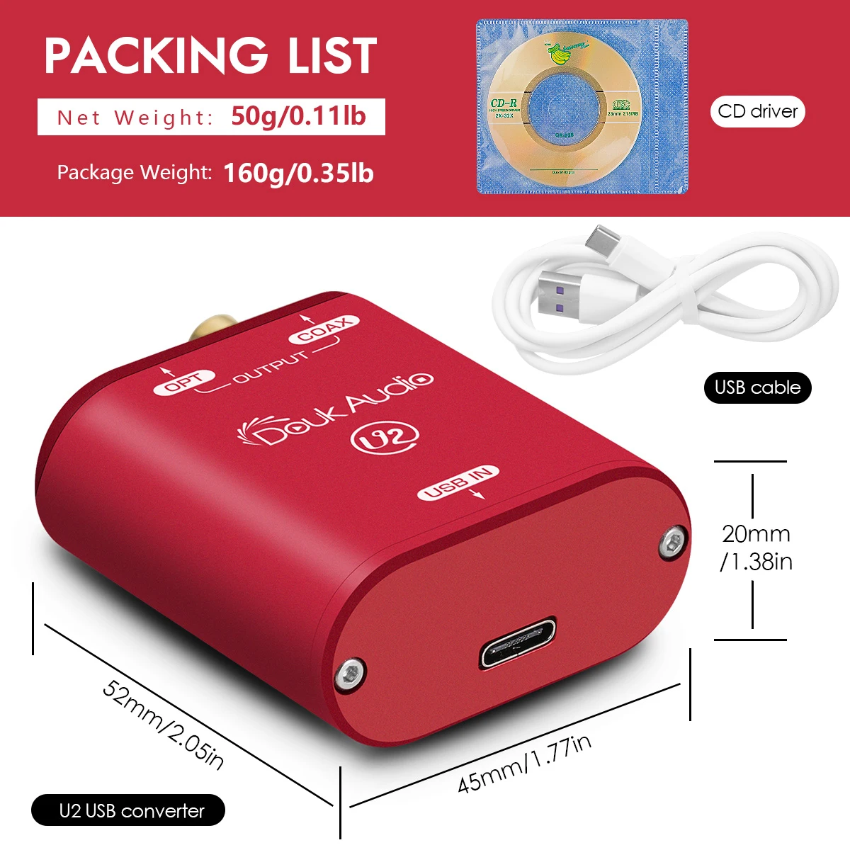 Nobsound U2 미니 디지털 오디오 인터페이스, USB-SPDIF 광 동축 변환기, DSD DOP XMOS XU 208 오디오 어댑터, 192KHz